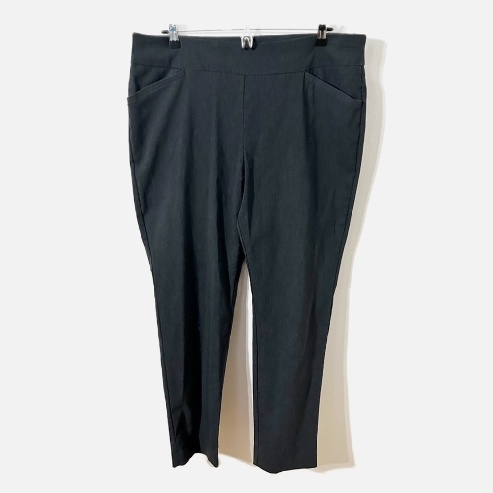 Chico’s Perfect Stretch Lightweight Pull-On Pants Dark Gray Elastic Waist Band